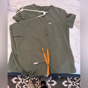 Figs Cargo Pants in Olive with Orange Accents medium set